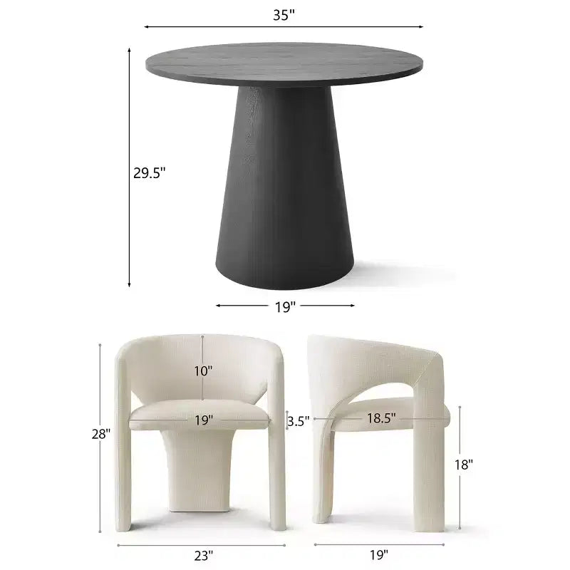 Petit ensemble de salle à manger pour 2 personnes, chaises rembourrées beiges, table à manger ronde sur pied – Sanzelize Design