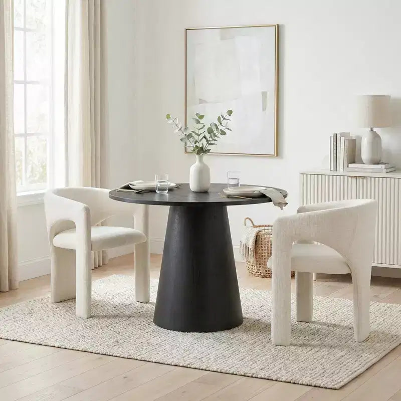 Petit ensemble de salle à manger pour 2 personnes, chaises rembourrées beiges, table à manger ronde sur pied – Sanzelize Design