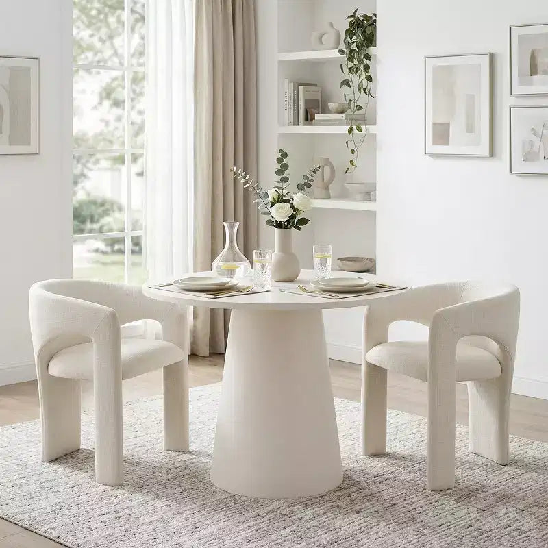 Petit ensemble de salle à manger pour 2 personnes, chaises rembourrées beiges, table à manger ronde sur pied – Sanzelize Design
