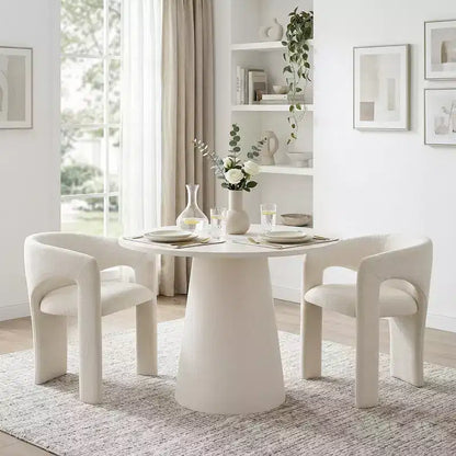 Petit ensemble de salle à manger pour 2 personnes, chaises rembourrées beiges, table à manger ronde sur pied – Sanzelize Design