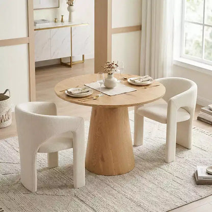 Petit ensemble de salle à manger pour 2 personnes, chaises rembourrées beiges, table à manger ronde sur pied – Sanzelize Design