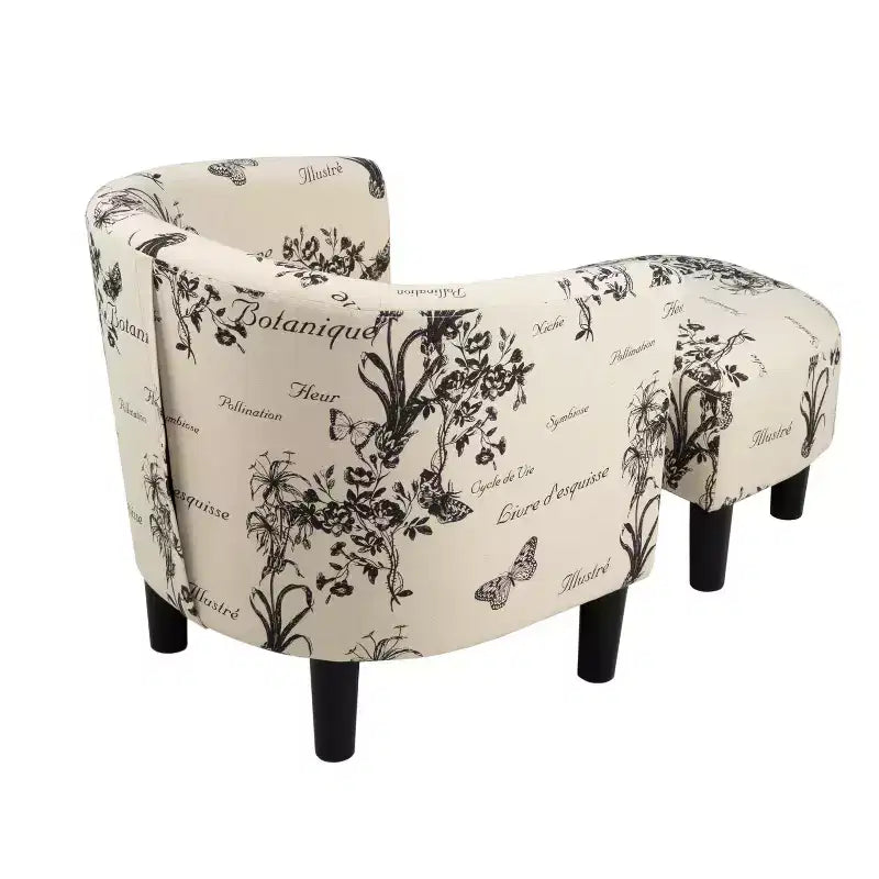 Fauteuil de salon cylindrique Everett avec pouf, en tissu à motif rétro – Sanzelize Design