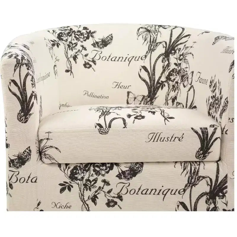 Fauteuil de salon cylindrique Everett avec pouf, en tissu à motif rétro – Sanzelize Design