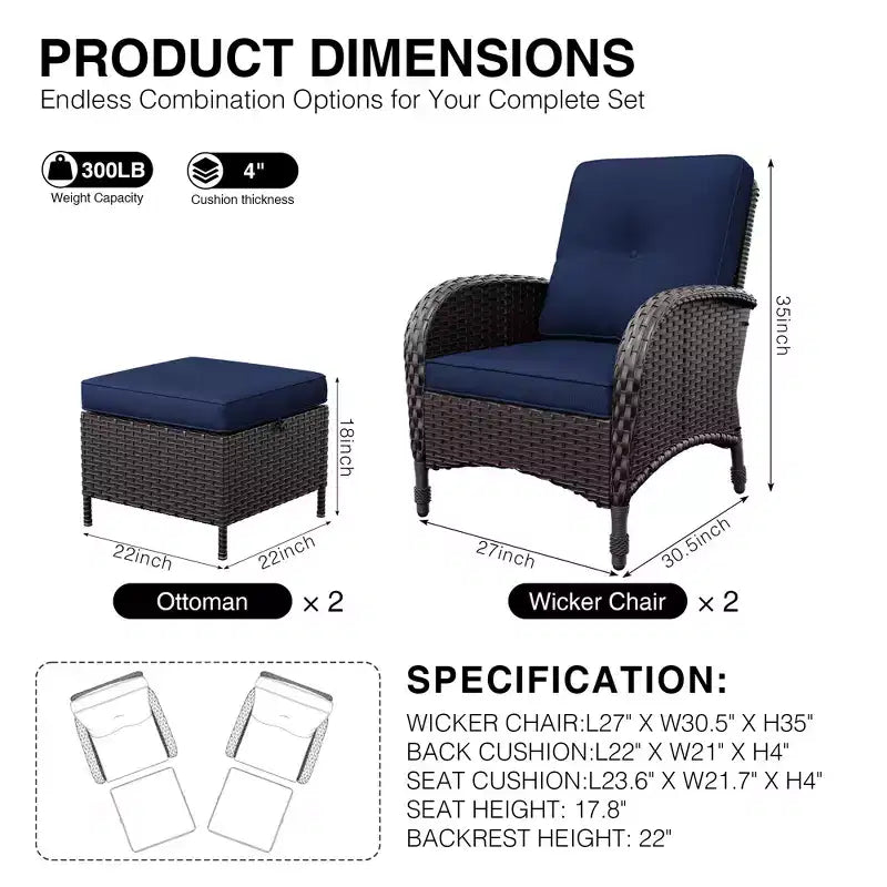 Ensemble de jardin extérieur: 2 chaises en osier et 2 poufs pour un confort et une durabilité ultimes – Sanzelize Design