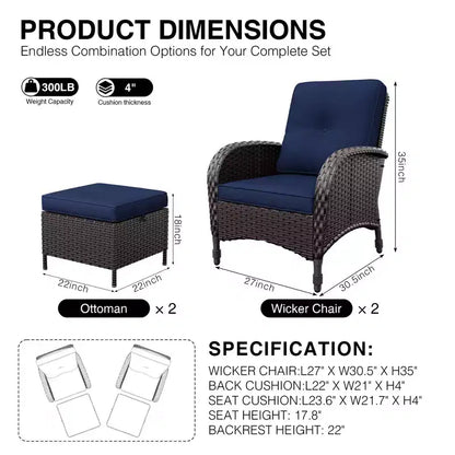 Ensemble de jardin extérieur: 2 chaises en osier et 2 poufs pour un confort et une durabilité ultimes – Sanzelize Design