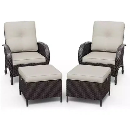 Ensemble de jardin extérieur: 2 chaises en osier et 2 poufs pour un confort et une durabilité ultimes – Sanzelize Design