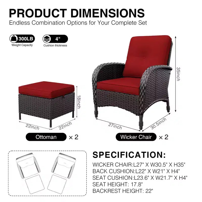 Ensemble de jardin extérieur: 2 chaises en osier et 2 poufs pour un confort et une durabilité ultimes – Sanzelize Design
