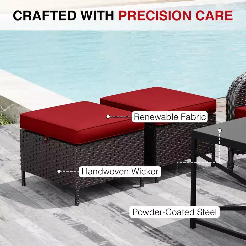 Ensemble de jardin extérieur: 2 chaises en osier et 2 poufs pour un confort et une durabilité ultimes – Sanzelize Design