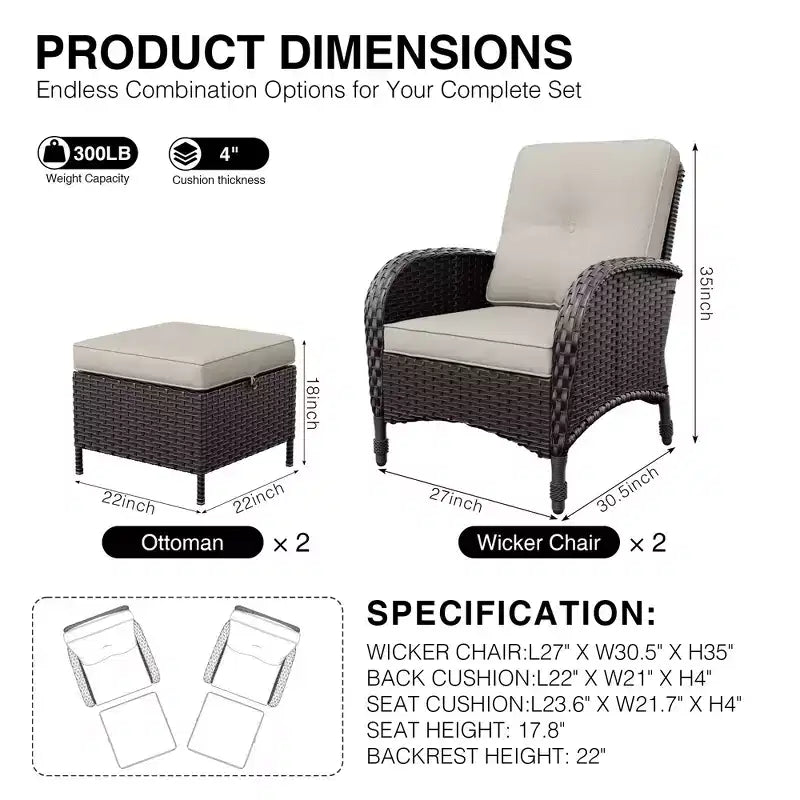 Ensemble de jardin extérieur: 2 chaises en osier et 2 poufs pour un confort et une durabilité ultimes – Sanzelize Design