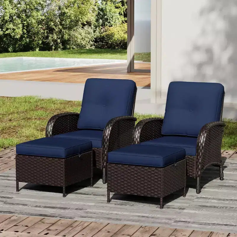 Ensemble de jardin extérieur: 2 chaises en osier et 2 poufs pour un confort et une durabilité ultimes – Sanzelize Design