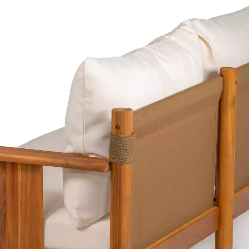 Chanan, ensemble de 2 sièges modernes en bois d'acacia avec table à lattes et causeuse – Sanzelize Design