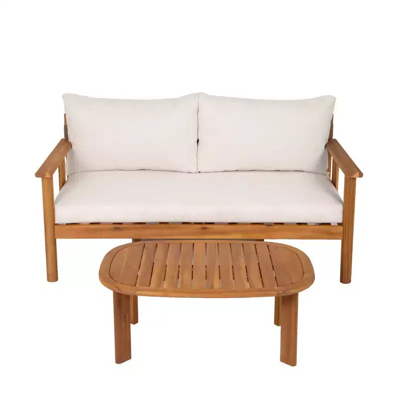 Chanan, ensemble de 2 sièges modernes en bois d'acacia avec table à lattes et causeuse – Sanzelize Design