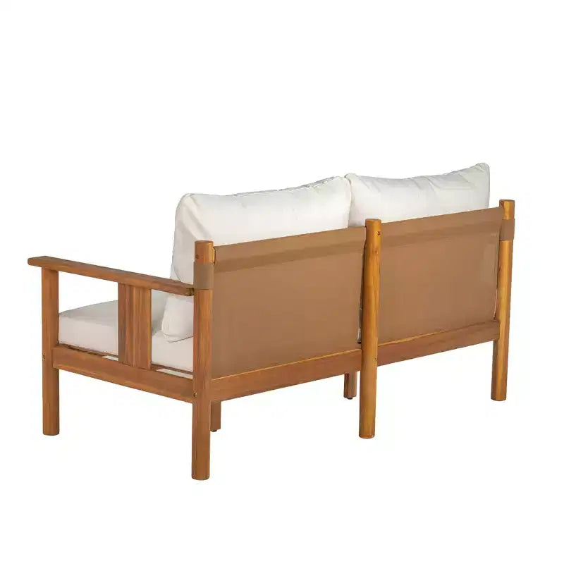 Chanan, ensemble de 2 sièges modernes en bois d'acacia avec table à lattes et causeuse – Sanzelize Design