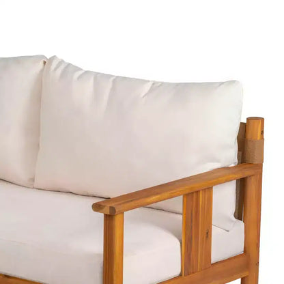 Chanan, ensemble de 2 sièges modernes en bois d'acacia avec table à lattes et causeuse – Sanzelize Design