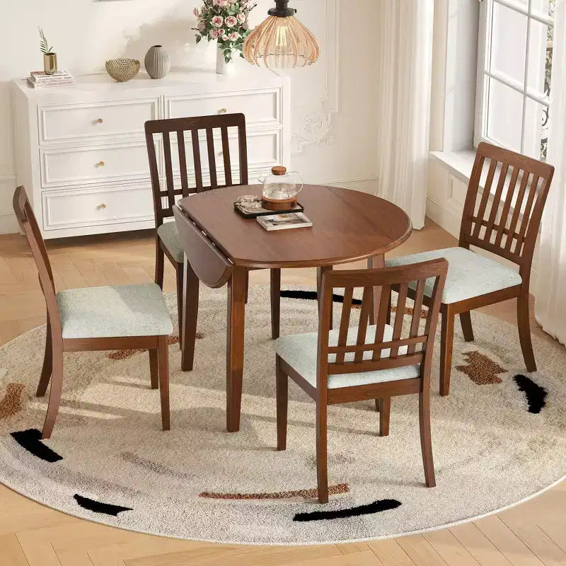 Ensemble de salle à manger rond Turner 5 pièces avec 1 table de salle à manger pliante en bois et 4 chaises rembourrées – Sanzelize Design