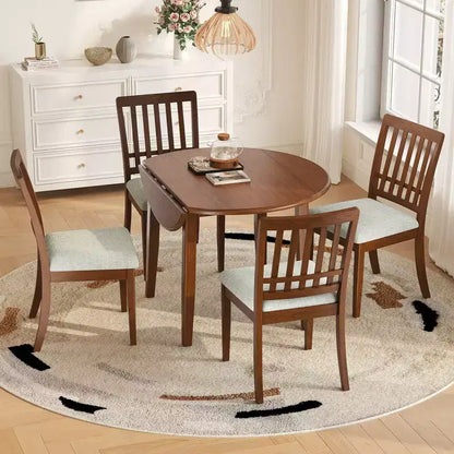 Ensemble de salle à manger rond Turner 5 pièces avec 1 table de salle à manger pliante en bois et 4 chaises rembourrées – Sanzelize Design