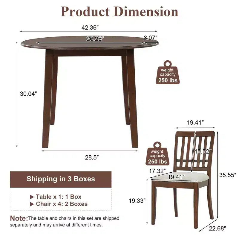 Ensemble de salle à manger rond Turner 5 pièces avec 1 table de salle à manger pliante en bois et 4 chaises rembourrées – Sanzelize Design