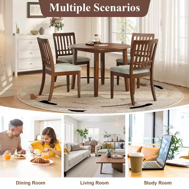 Ensemble de salle à manger rond Turner 5 pièces avec 1 table de salle à manger pliante en bois et 4 chaises rembourrées – Sanzelize Design