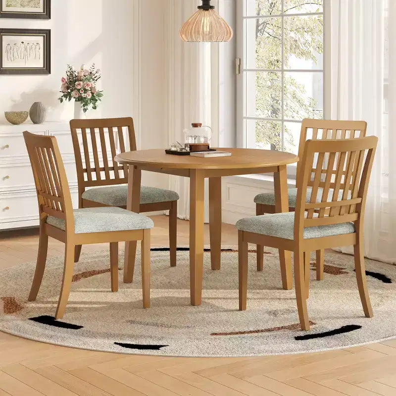 Ensemble de salle à manger rond Turner 5 pièces avec 1 table de salle à manger pliante en bois et 4 chaises rembourrées – Sanzelize Design