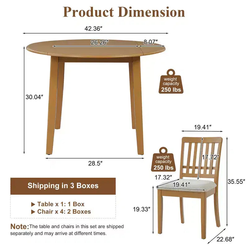 Ensemble de salle à manger rond Turner 5 pièces avec 1 table de salle à manger pliante en bois et 4 chaises rembourrées – Sanzelize Design