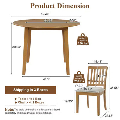 Ensemble de salle à manger rond Turner 5 pièces avec 1 table de salle à manger pliante en bois et 4 chaises rembourrées – Sanzelize Design