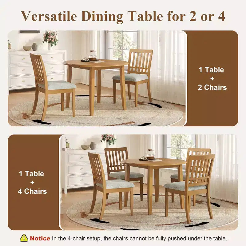 Ensemble de salle à manger rond Turner 5 pièces avec 1 table de salle à manger pliante en bois et 4 chaises rembourrées – Sanzelize Design