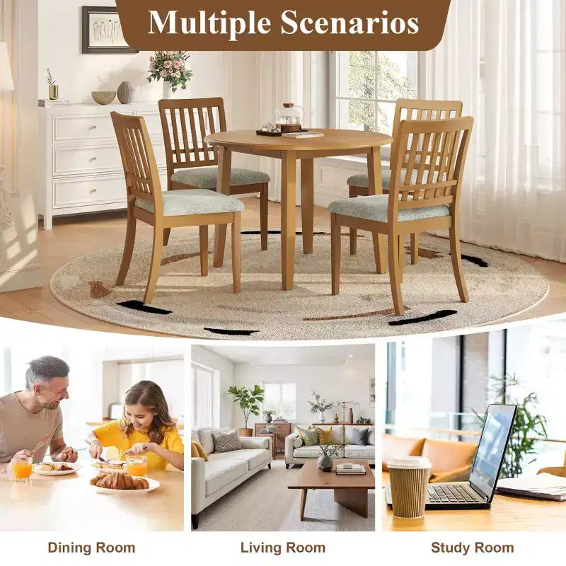 Ensemble de salle à manger rond Turner 5 pièces avec 1 table de salle à manger pliante en bois et 4 chaises rembourrées – Sanzelize Design