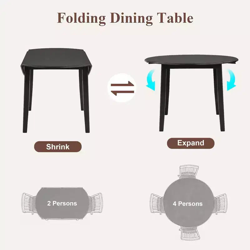 Ensemble de salle à manger rond Turner 5 pièces avec 1 table de salle à manger pliante en bois et 4 chaises rembourrées – Sanzelize Design