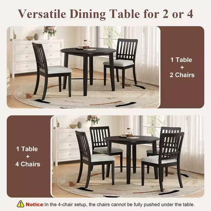 Ensemble de salle à manger rond Turner 5 pièces avec 1 table de salle à manger pliante en bois et 4 chaises rembourrées – Sanzelize Design