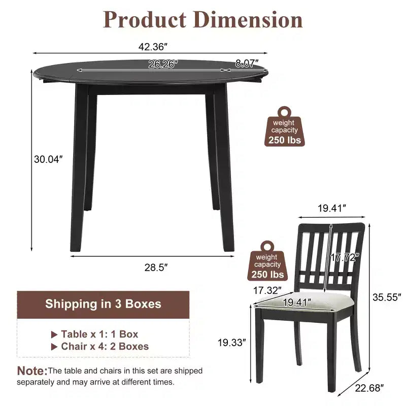 Ensemble de salle à manger rond Turner 5 pièces avec 1 table de salle à manger pliante en bois et 4 chaises rembourrées – Sanzelize Design