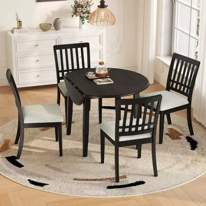 Ensemble de salle à manger rond Turner 5 pièces avec 1 table de salle à manger pliante en bois et 4 chaises rembourrées – Sanzelize Design