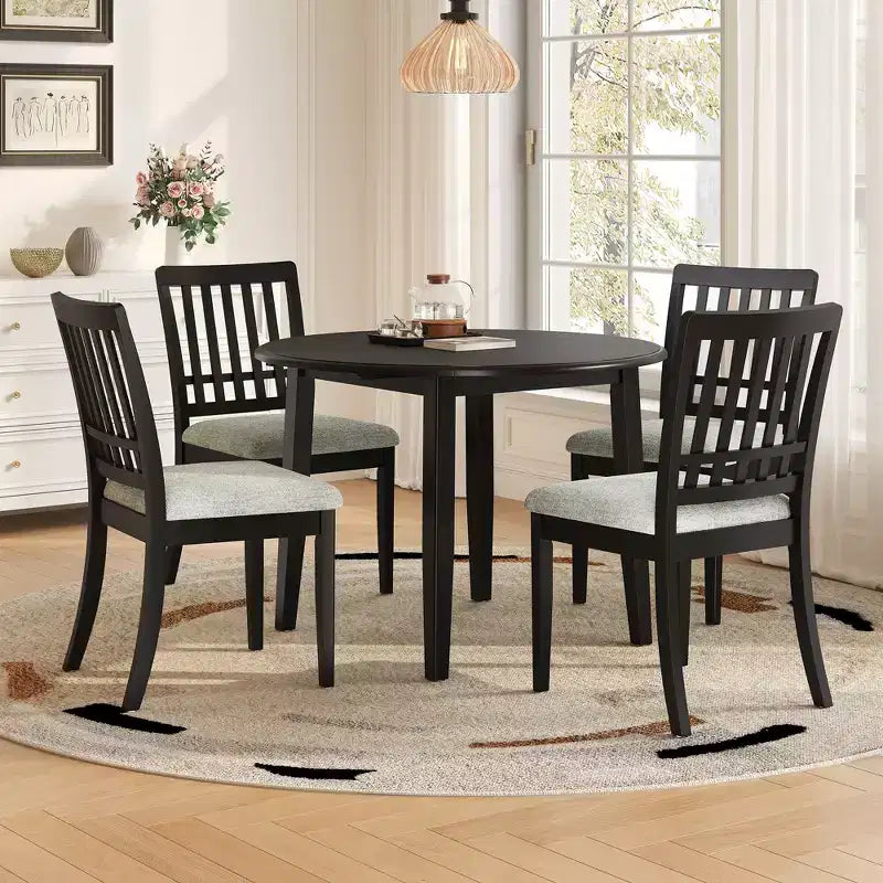 Ensemble de salle à manger rond Turner 5 pièces avec 1 table de salle à manger pliante en bois et 4 chaises rembourrées – Sanzelize Design