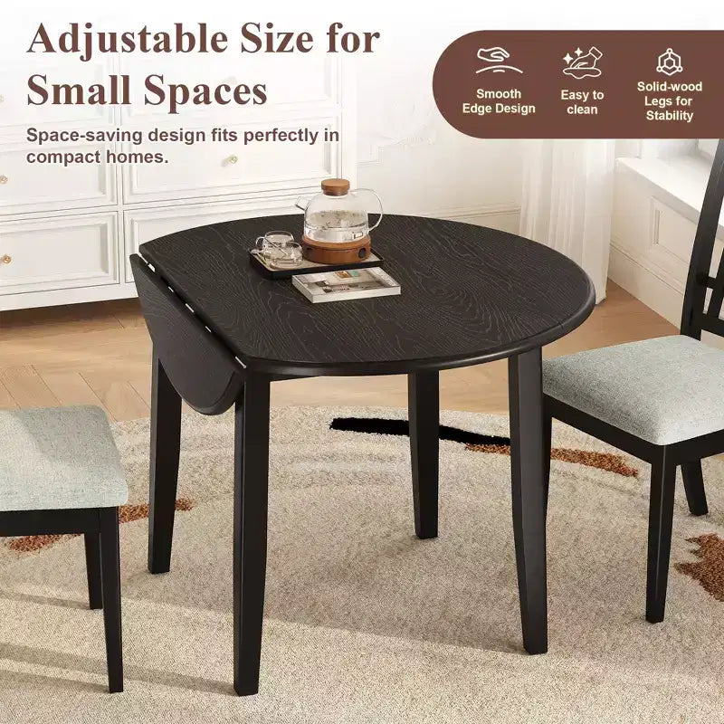 Ensemble de salle à manger rond Turner 5 pièces avec 1 table de salle à manger pliante en bois et 4 chaises rembourrées – Sanzelize Design