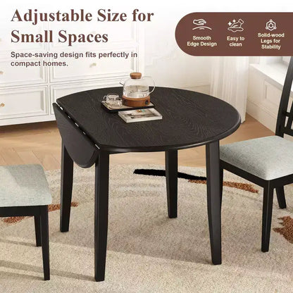 Ensemble de salle à manger rond Turner 5 pièces avec 1 table de salle à manger pliante en bois et 4 chaises rembourrées – Sanzelize Design