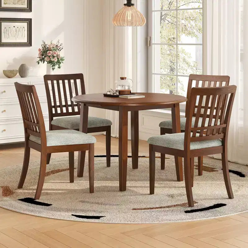 Ensemble de salle à manger rond Turner 5 pièces avec 1 table de salle à manger pliante en bois et 4 chaises rembourrées – Sanzelize Design