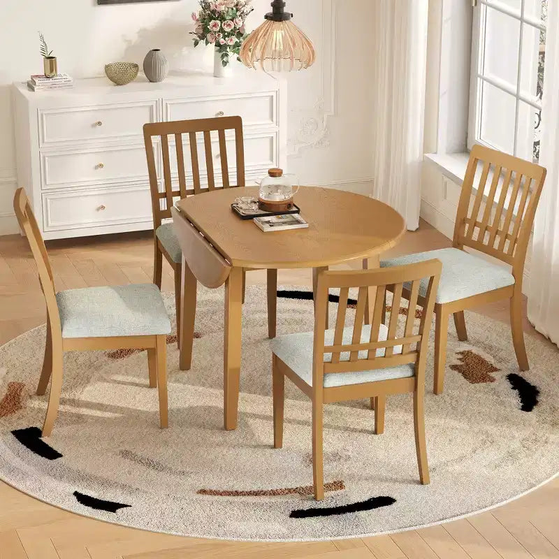 Ensemble de salle à manger rond Turner 5 pièces avec 1 table de salle à manger pliante en bois et 4 chaises rembourrées – Sanzelize Design