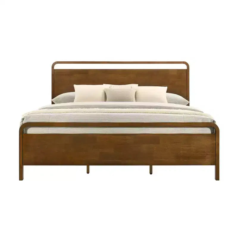 Ensemble de chambre à coucher Eldren en bois, lit plateforme avec commode, miroir et table de chevet au fini noyer – Sanzelize Design