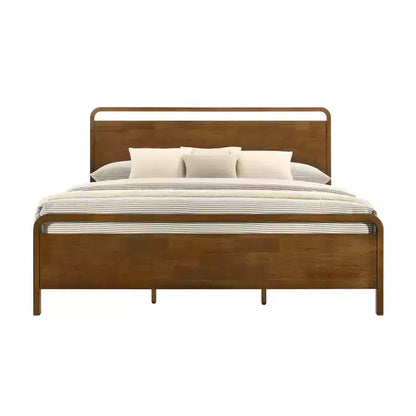 Ensemble de chambre à coucher Eldren en bois, lit plateforme avec commode, miroir et table de chevet au fini noyer – Sanzelize Design