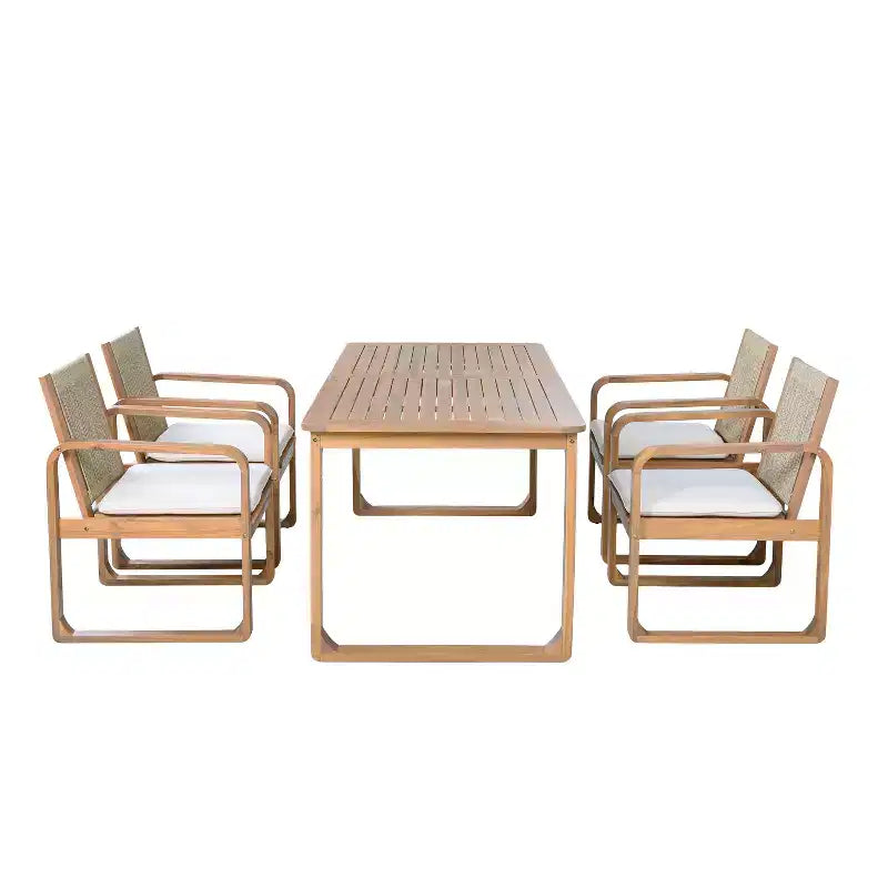 Ensemble de salle à manger d'extérieur 5/7 pièces, table en bois d'acacia 180 cm avec coussins + 6 chaises de salle à – Sanzelize Design