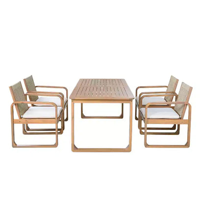 Ensemble de salle à manger d'extérieur 5/7 pièces, table en bois d'acacia 180 cm avec coussins + 6 chaises de salle à – Sanzelize Design