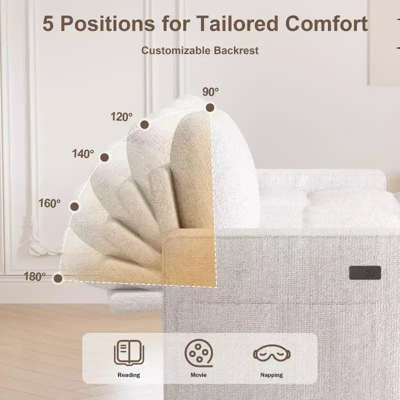 Canapé d'angle avec lit escamotable, méridienne de rangement, dossier réglable et port USB, chenille – Sanzelize Design