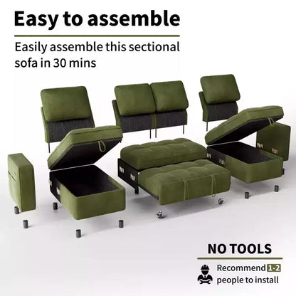 Canapé d'angle avec lit escamotable, méridienne de rangement, dossier réglable et port USB, chenille – Sanzelize Design