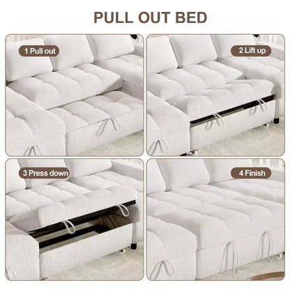 Canapé d'angle avec lit escamotable, méridienne de rangement, dossier réglable et port USB, chenille – Sanzelize Design