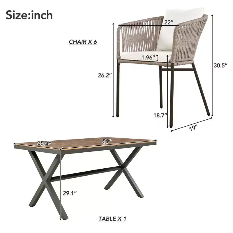 Ensemble de salle à manger d'extérieur 7 pièces avec plateau de table en bois d'acacia – Sanzelize Design