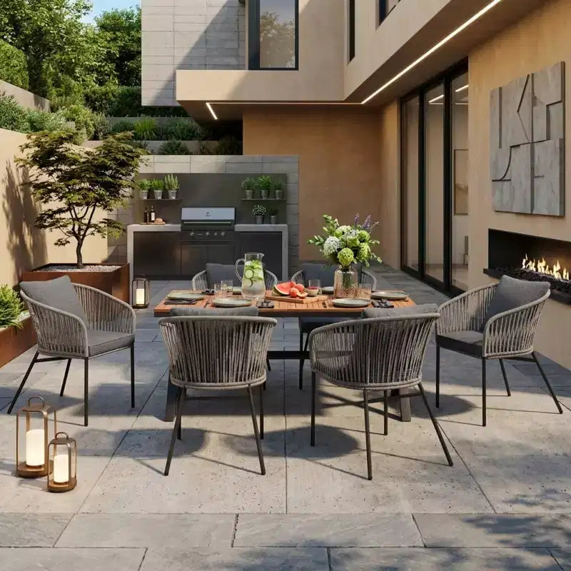 Ensemble de salle à manger d'extérieur 7 pièces avec plateau de table en bois d'acacia – Sanzelize Design