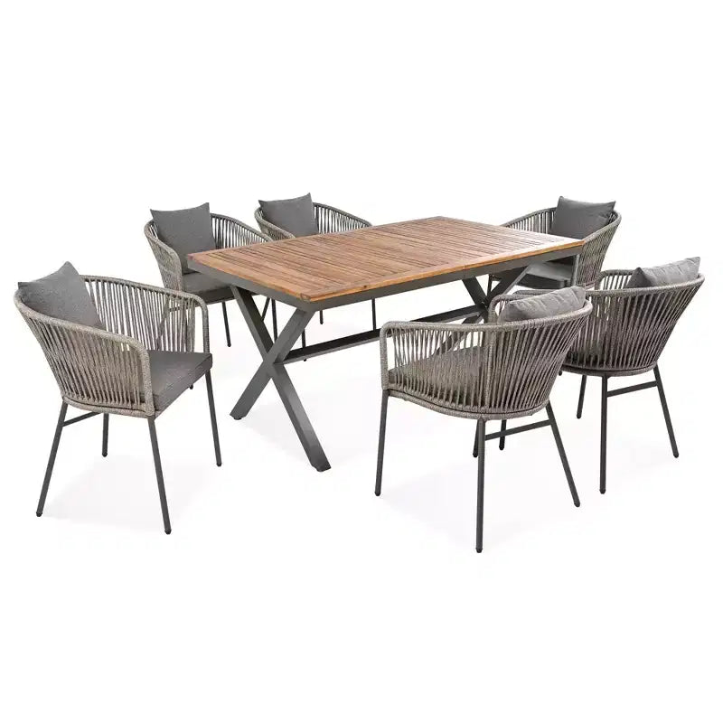 Ensemble de salle à manger d'extérieur 7 pièces avec plateau de table en bois d'acacia – Sanzelize Design
