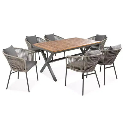 Ensemble de salle à manger d'extérieur 7 pièces avec plateau de table en bois d'acacia – Sanzelize Design