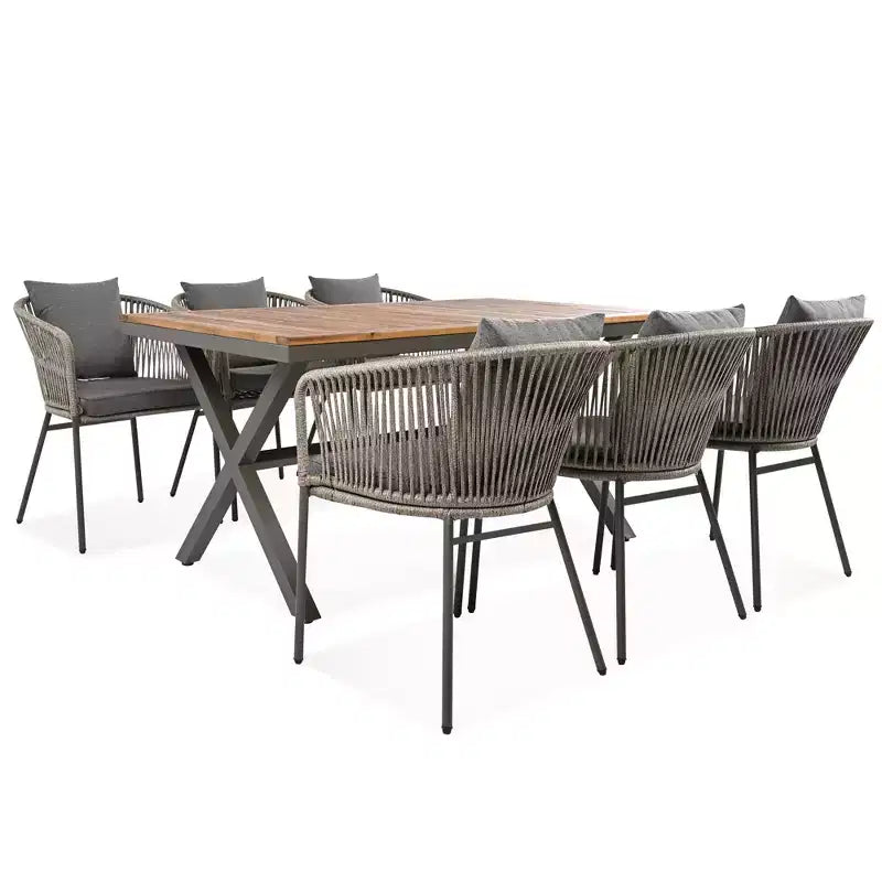 Ensemble de salle à manger d'extérieur 7 pièces avec plateau de table en bois d'acacia – Sanzelize Design