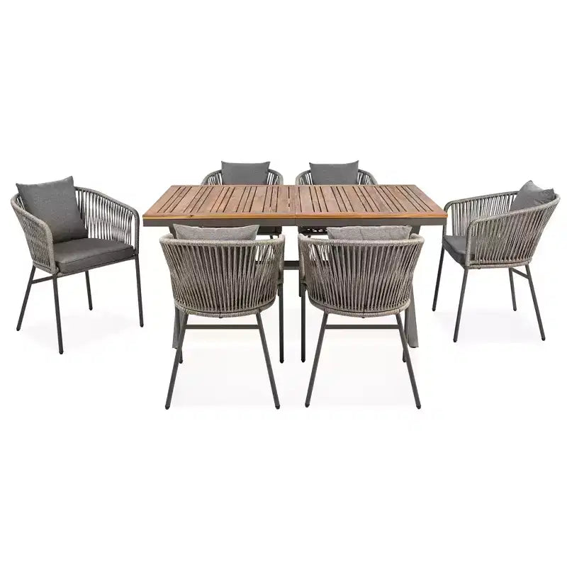 Ensemble de salle à manger d'extérieur 7 pièces avec plateau de table en bois d'acacia – Sanzelize Design