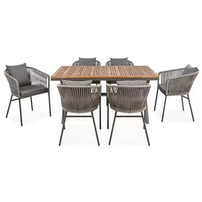 Ensemble de salle à manger d'extérieur 7 pièces avec plateau de table en bois d'acacia – Sanzelize Design